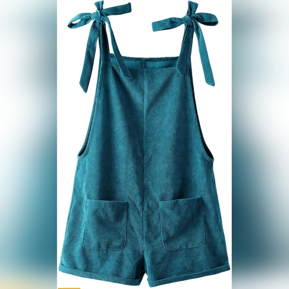 Women's Teal Corduroy Romper Short Overalls Size 0X (XL) - Picture 2 of 6